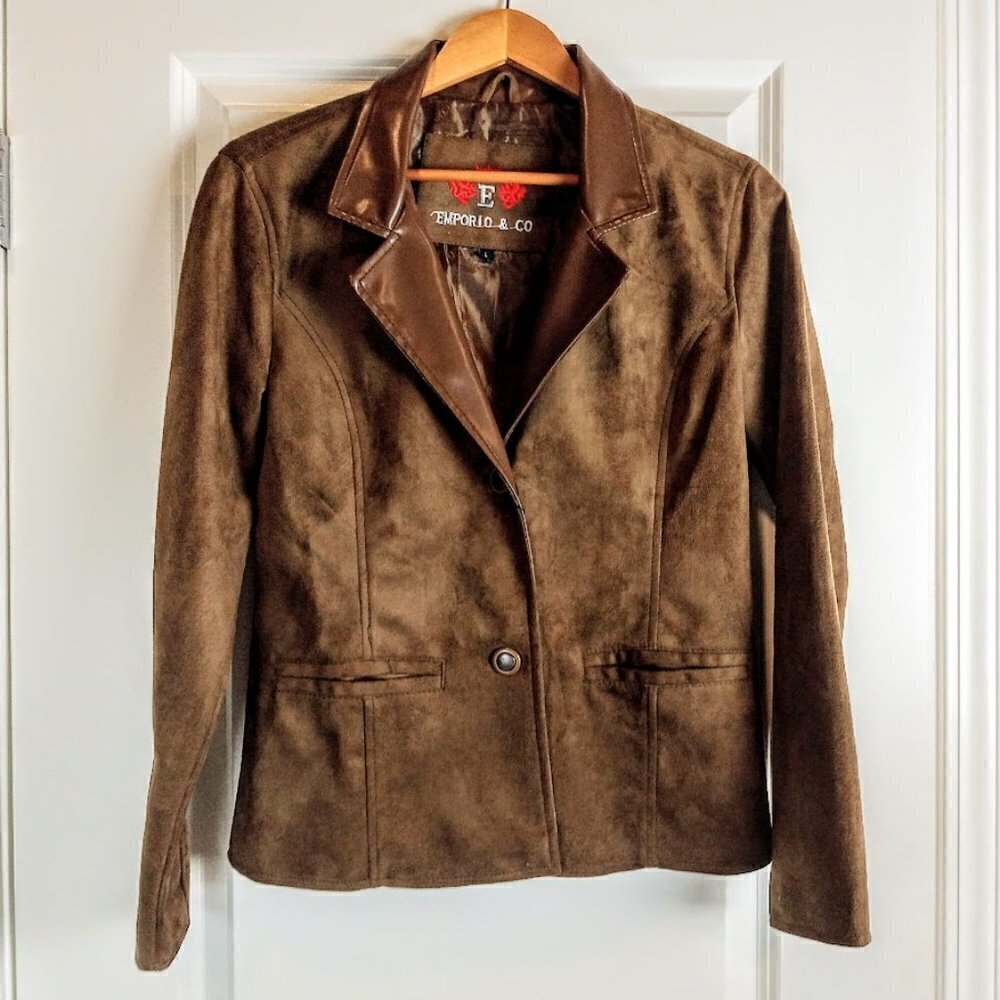 Emporio & Co. Mocha Brown Suede Leather Trim Jacket NWT